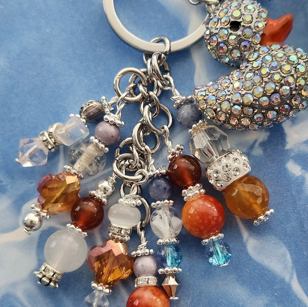 Duck Purse Charm or Keychain Carnelion Jasper Stone Glass Handcrafted